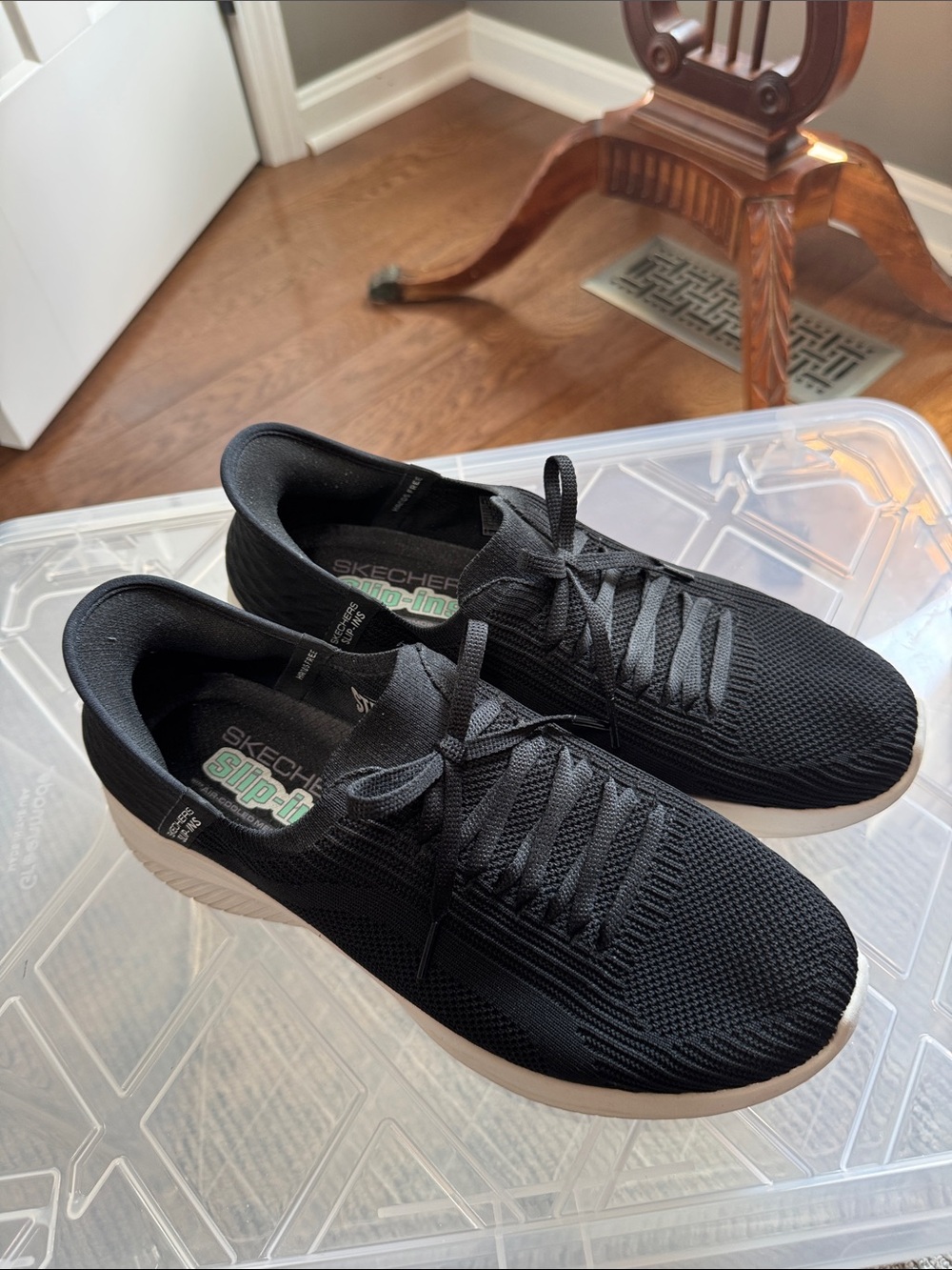 Skechers Black Knit Lace-Up Women’s Sneakers with White Sole